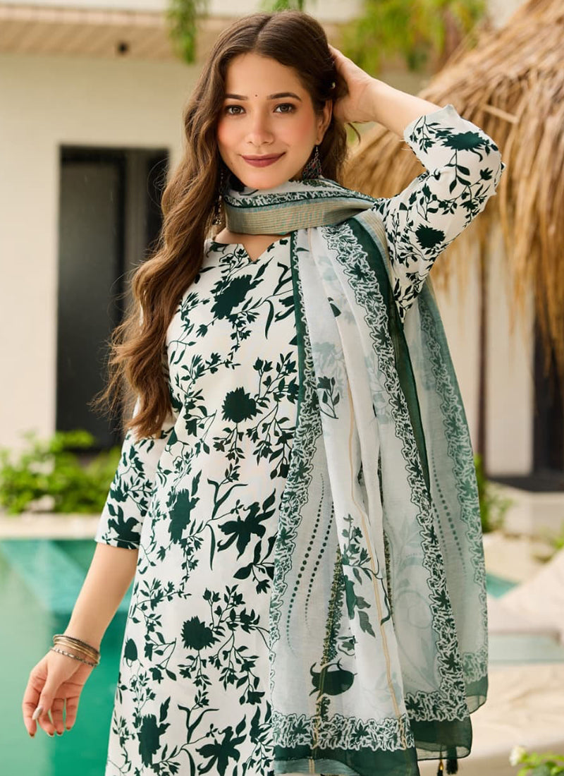 Vellora Green Daily Wear Printed Work Readymade Kurti