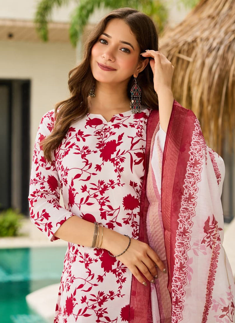 Vellora Red Daily Wear Printed Work Readymade Kurti