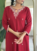 Thumbnail for Vellora Viscose Rayon Maroon Casual Wear Embroidery Work Readymade Salwar Suit