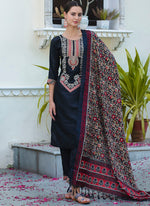 Thumbnail for Vellora Silk Blend Black Ocassional Wear Embroidery Work Readymade Salwar Suit