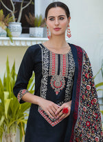 Thumbnail for Vellora Silk Blend Black Ocassional Wear Embroidery Work Readymade Salwar Suit