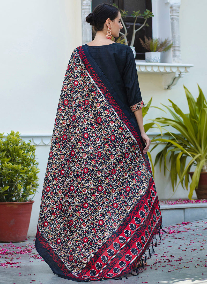 Vellora Silk Blend Black Ocassional Wear Embroidery Work Readymade Salwar Suit