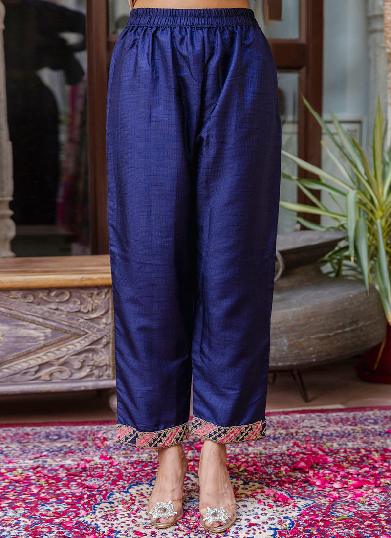 Vellora Silk Blend Royal Blue Ocassional Wear Embroidery Work Readymade Salwar Suit