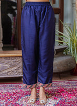 Thumbnail for Vellora Silk Blend Royal Blue Ocassional Wear Embroidery Work Readymade Salwar Suit