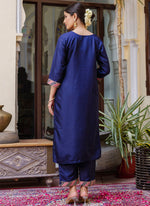 Thumbnail for Vellora Silk Blend Royal Blue Ocassional Wear Embroidery Work Readymade Salwar Suit