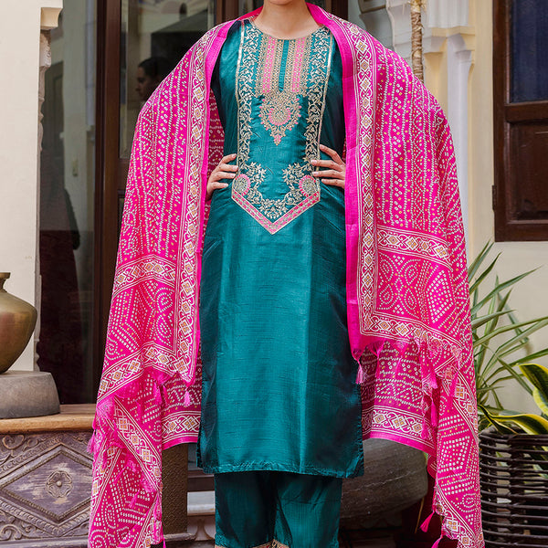 Vellora Silk Blend Rama Ocassional Wear Embroidery Work Readymade Salwar Suit - Distacart