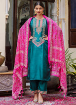 Thumbnail for Vellora Silk Blend Rama Ocassional Wear Embroidery Work Readymade Salwar Suit
