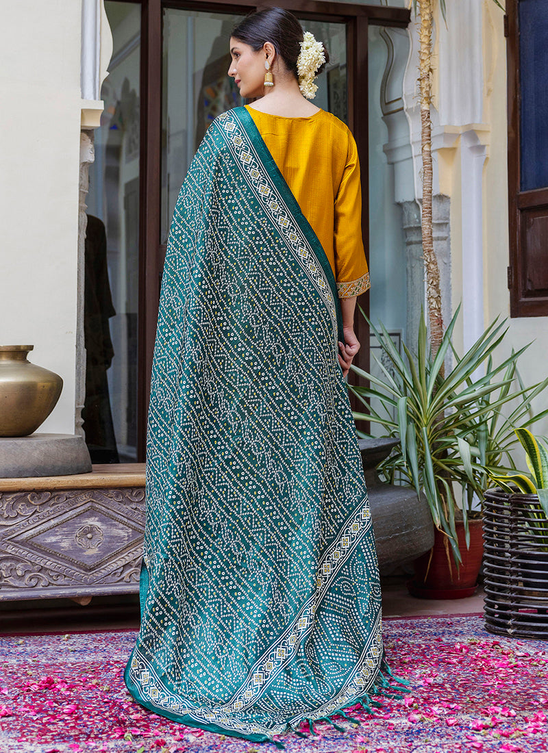 Vellora Silk Blend Mustard Ocassional Wear Embroidery Work Readymade Salwar Suit