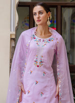 Thumbnail for Vellora Viscose Roman Silk Light Lilac Casual Wear Embroidery Work Readymade Salwar Suit