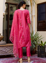 Thumbnail for Vellora Viscose Roman Silk Pink Casual Wear Embroidery Work Readymade Salwar Suit
