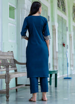 Thumbnail for Vellora Silk Blend Teal Blue Casual Wear Embroidery Work Readymade Salwar Suit