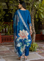 Thumbnail for Vellora Viscose Roman Silk Blue Ocassional Wear Embroidery Work Readymade Salwar Suit