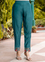 Thumbnail for Vellora Viscose Roman Silk Teal Green Festival Wear Embroidery Work Readymade Salwar Suit