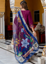 Thumbnail for Vellora Viscose Roman Silk Wine Festival Wear Embroidery Work Readymade Salwar Suit