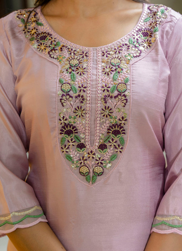 Vellora Silk Blend Baby Pink Casual Wear Embroidery Work Readymade Salwar Suit
