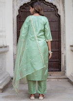 Thumbnail for Vellora Silk Blend Light Green Casual Wear Embroidery Work Readymade Salwar Suit