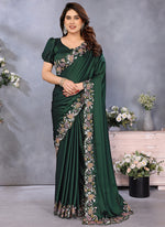 Thumbnail for Vellora Embroidery Work Satin Dark Green Festival Wear Saree