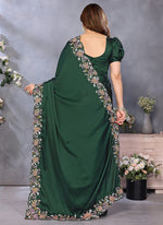 Thumbnail for Vellora Embroidery Work Satin Dark Green Festival Wear Saree