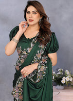 Thumbnail for Vellora Embroidery Work Satin Dark Green Festival Wear Saree