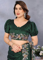 Thumbnail for Vellora Embroidery Work Satin Dark Green Festival Wear Saree