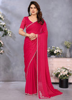 Thumbnail for Vellora Lace Embroidery Work Fandy Chiffon Rani Pink Saree