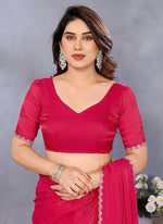 Thumbnail for Vellora Lace Embroidery Work Fandy Chiffon Rani Pink Saree