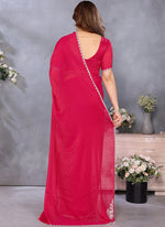 Thumbnail for Vellora Lace Embroidery Work Fandy Chiffon Rani Pink Saree