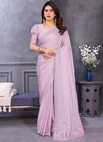 Thumbnail for Vellora Border Work Rangoli Baby Pink Festival Wear Saree - Distacart