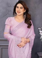 Thumbnail for Vellora Border Work Rangoli Baby Pink Festival Wear Saree - Distacart