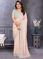 Thumbnail for Vellora Dewdrop Cream Georgette Border Work Designer Saree