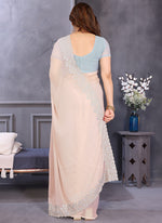 Thumbnail for Vellora Dewdrop Cream Georgette Border Work Designer Saree