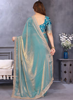 Thumbnail for Vellora Sea Green Fandy Satin Embroidery Work Saree - Distacart
