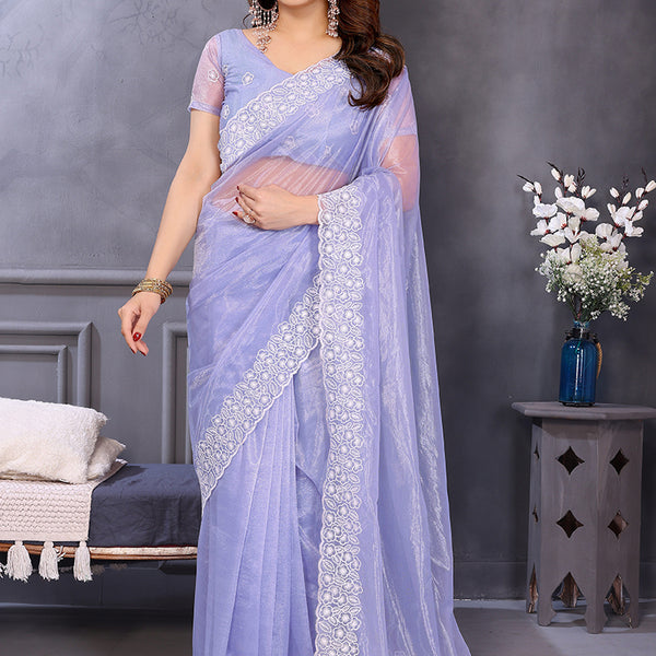 Vellora Lavender Twill Net Border Work Festival Wear Saree