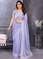 Thumbnail for Vellora Lavender Twill Net Border Work Festival Wear Saree