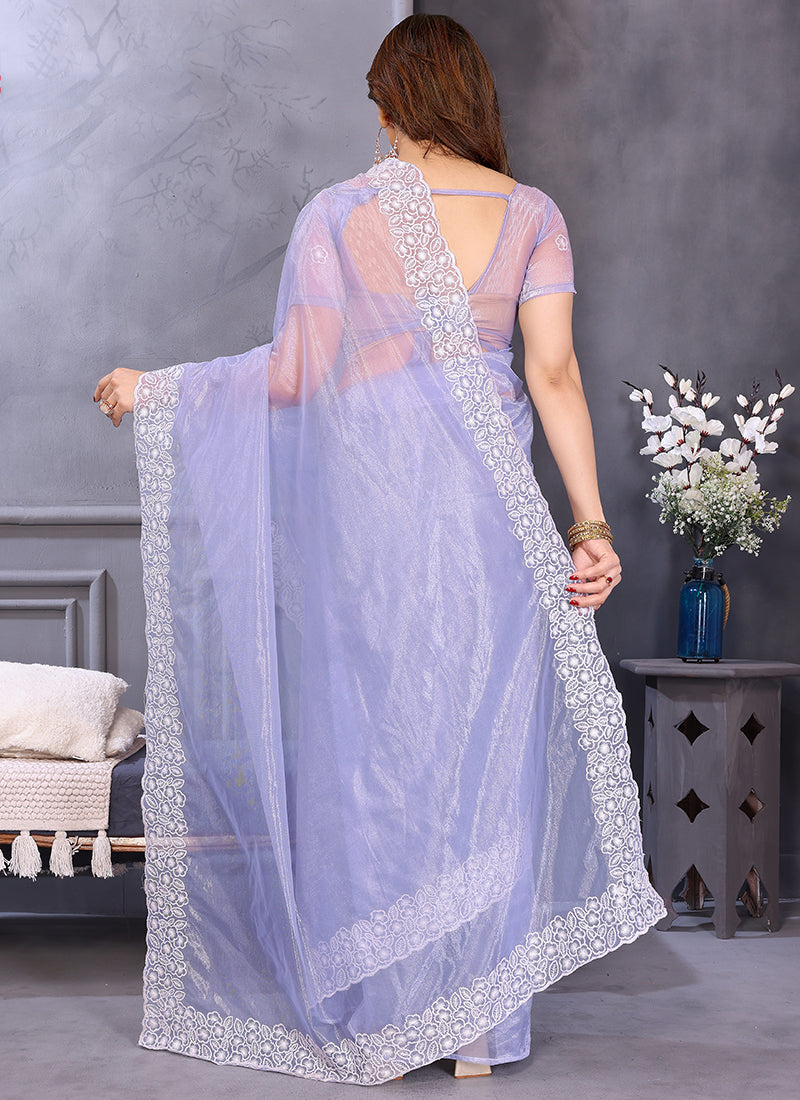 Vellora Lavender Twill Net Border Work Festival Wear Saree