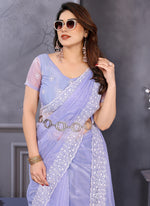 Thumbnail for Vellora Lavender Twill Net Border Work Festival Wear Saree