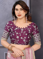 Thumbnail for Vellora Pink Fandy Satin Designer Embroidery Work Saree