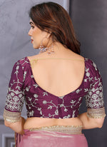 Thumbnail for Vellora Pink Fandy Satin Designer Embroidery Work Saree