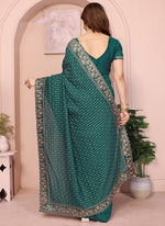 Thumbnail for Vellora Green Vichitra Zari Embroidery Work Saree