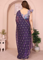 Thumbnail for Vellora Violet Crunchy Cruss Festival Wear Embroidery Work Saree - Distacart