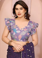 Thumbnail for Vellora Violet Crunchy Cruss Festival Wear Embroidery Work Saree - Distacart