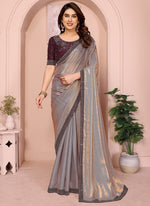 Thumbnail for Vellora Grey Fandy Satin Border Work Festival Wear Saree - Distacart