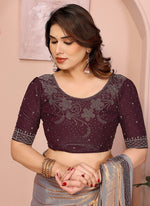 Thumbnail for Vellora Grey Fandy Satin Border Work Festival Wear Saree - Distacart