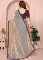 Thumbnail for Vellora Grey Fandy Satin Border Work Festival Wear Saree - Distacart