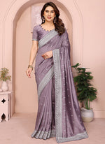 Thumbnail for Vellora Lavender Vichitra Embroidery Work Festival Wear Saree - Distacart
