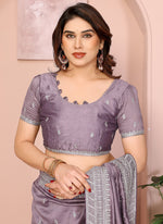 Thumbnail for Vellora Lavender Vichitra Embroidery Work Festival Wear Saree - Distacart