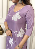 Thumbnail for Vellora Viscose Lilac Daily Wear Printed Work Readymade Salwar Suit