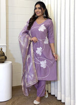 Thumbnail for Vellora Viscose Lilac Daily Wear Printed Work Readymade Salwar Suit