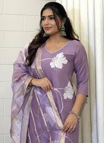 Thumbnail for Vellora Viscose Lilac Daily Wear Printed Work Readymade Salwar Suit