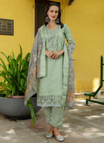 Thumbnail for Vellora Silk Blend Pista Casual Wear Embroidery Work Readymade Salwar Suit